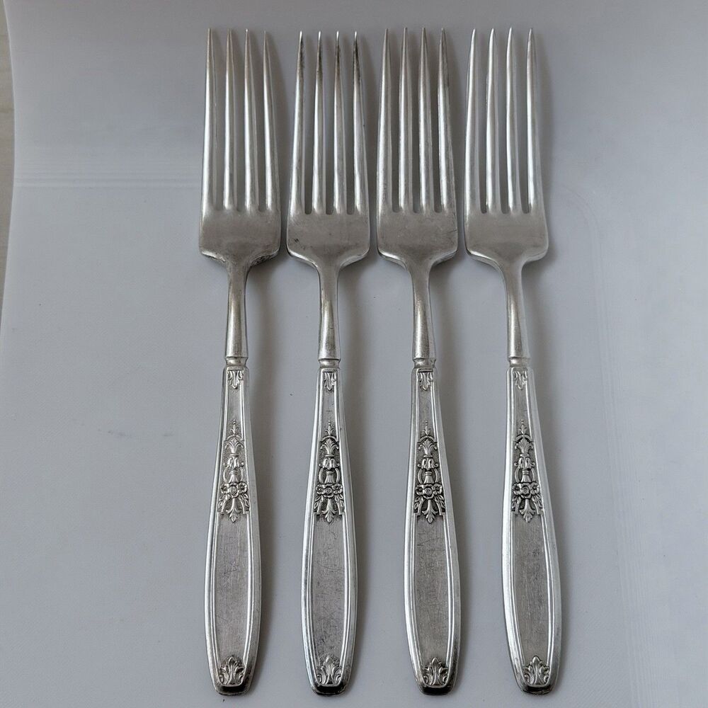 4pc 1847 Rogers Bros Ambassador Silverplate 1919 Dinner Forks 7 3/4” Solid Handl